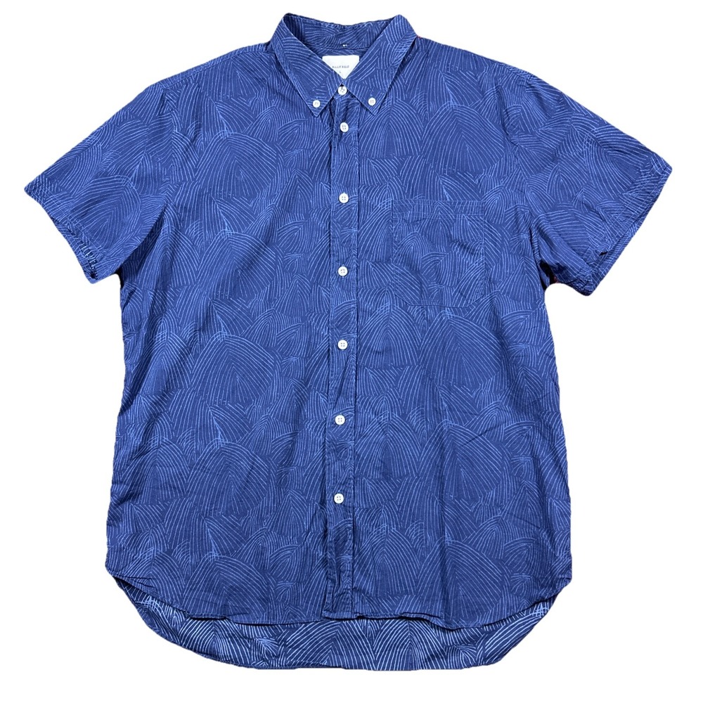Billy Reid Men's Button Down Blue Shirt Size Large Printed SS Lightweight